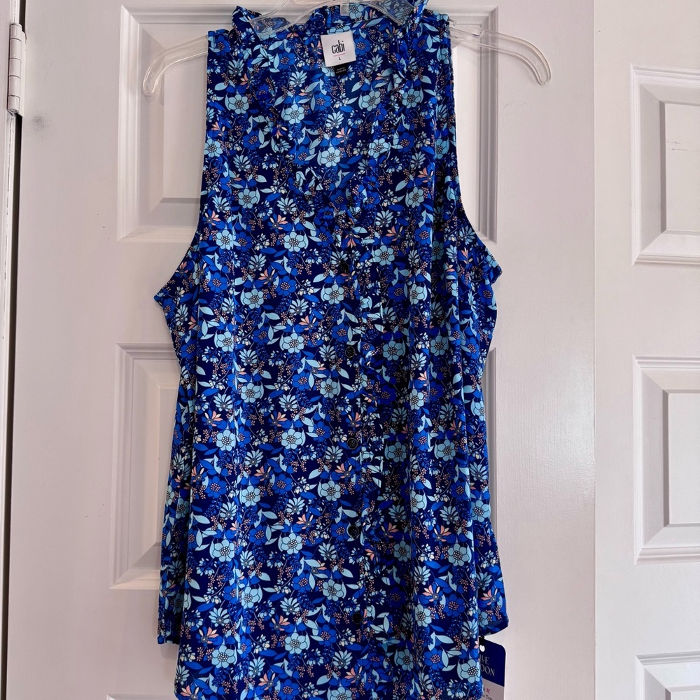 CAbi Women's Blue Floral Tank Top